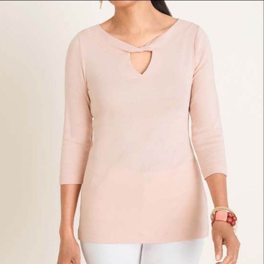 Rose Three Quarter Sleeve Twisted Keyhole Neck, S